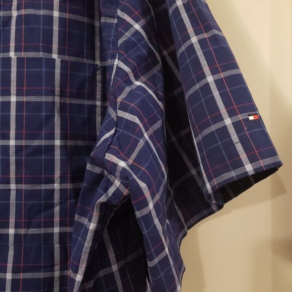 Tommy Hilfiger 2XL Men's Blue Orange Plaid Short Sleeve Collared Shirt - Picture 6 of 7
